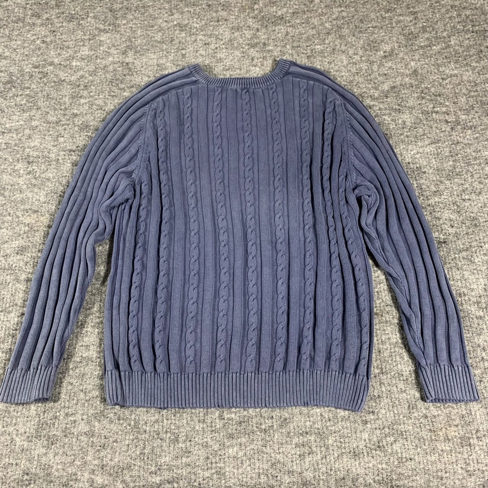 VTG Fusion Sweater Mens XL Blue Cable Knit Cotton Long Sleeve Crewneck Y2K Faded